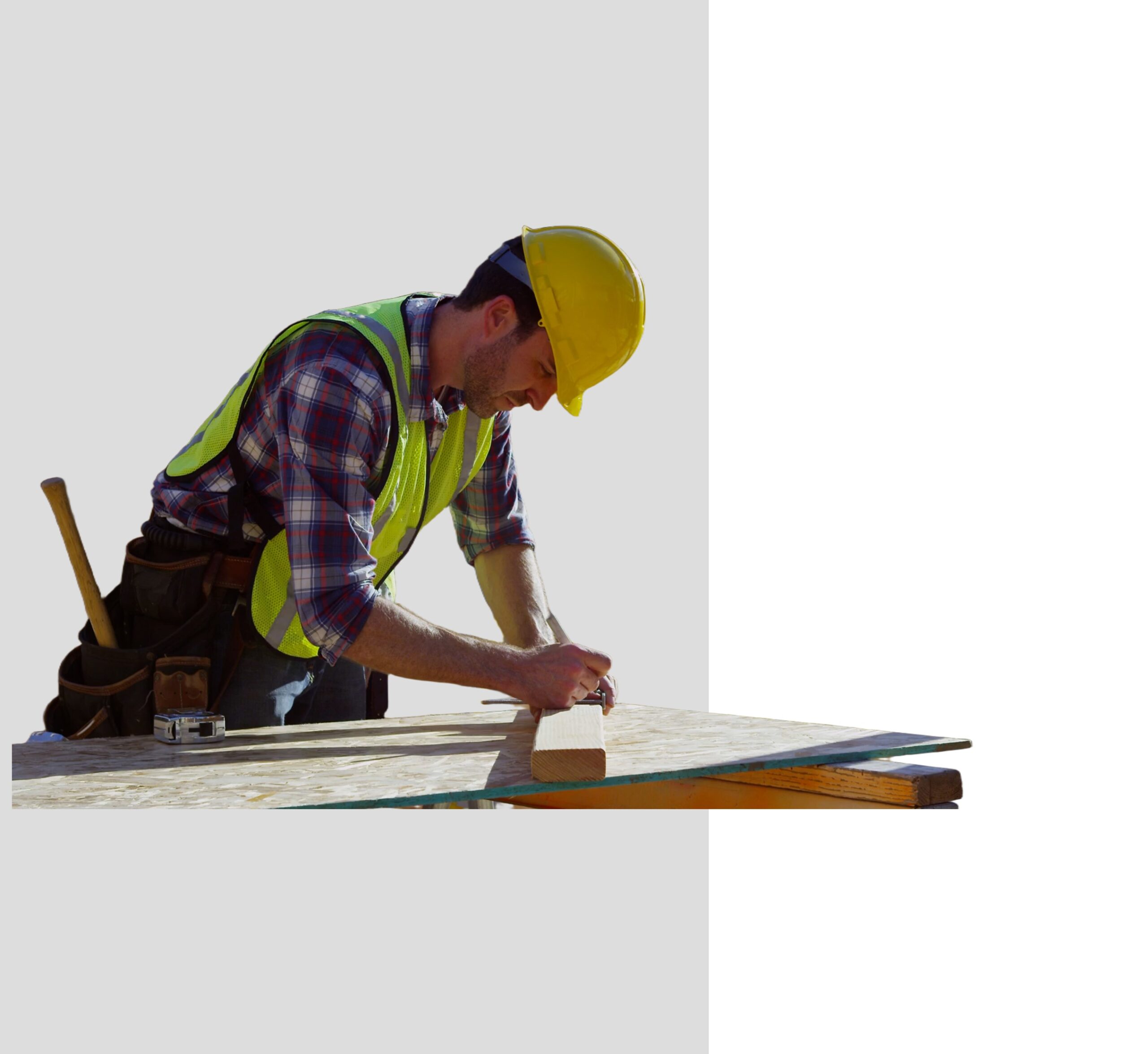 Carpenter with grey and white background